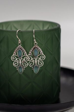 Sterling Silver Hang Earrings With Blue Onyx