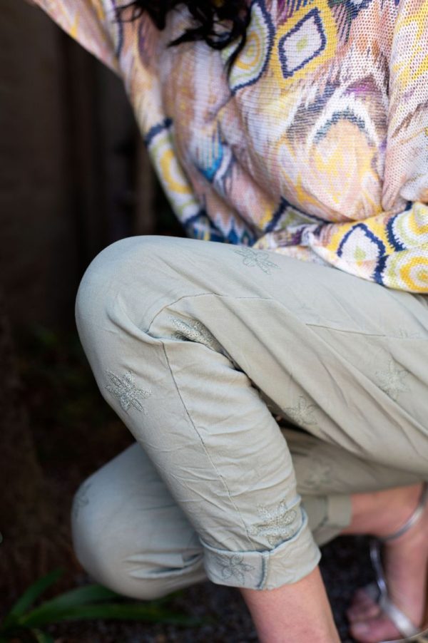 Olive Flower Embroidery Pants - Image 5