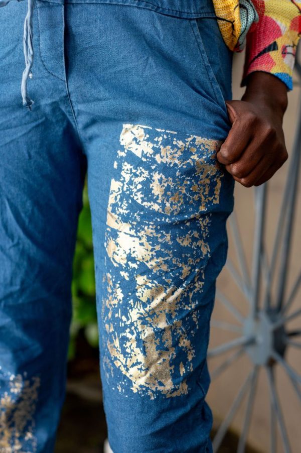 Blue Pants With Gold Foil Print - Image 3