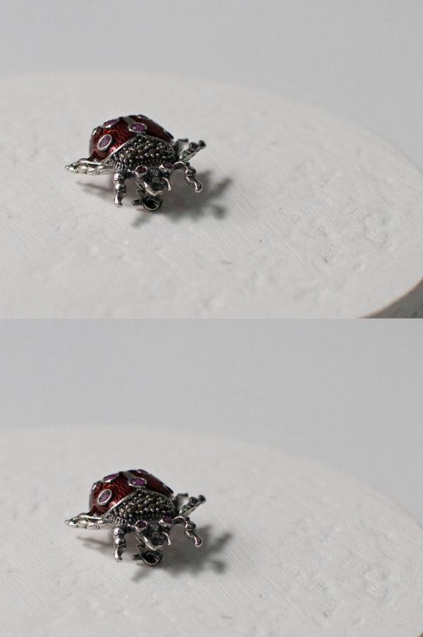 Sterling Silver Marcasite Ladybird Brooch - Image 2