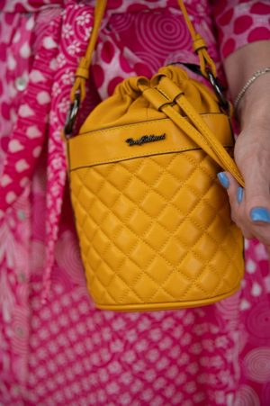Mustard Leather Drawstring Bag