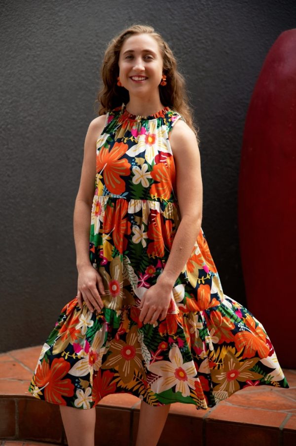 Floral Print High Neck Midi Dress - Image 4