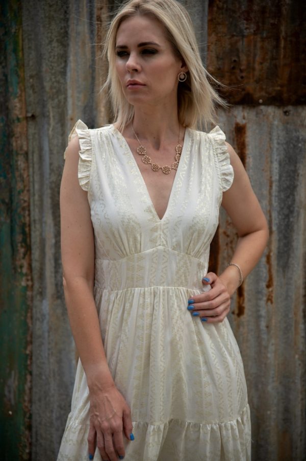 White and Silver Lining Maxi Dress - Image 5