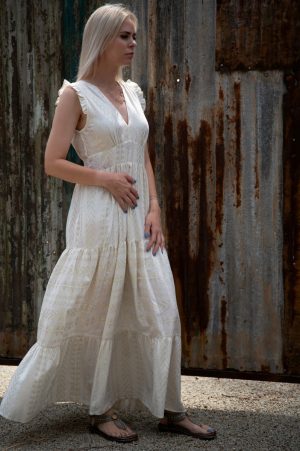 White and Silver Lining Maxi Dress