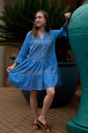 Blue Beaded Embroidery Dress