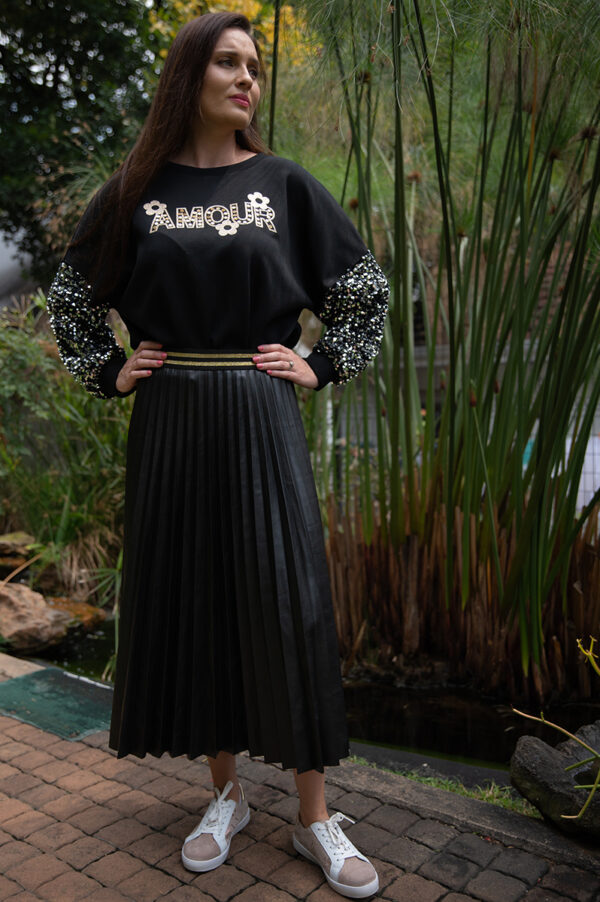 Black Pleated Faux Leather skirt